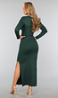 Donkergroene Lange Jurk met Schoudervulling