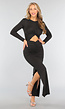 Zwarte Lange Jurk met Twist Detail