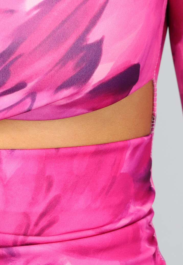 Fuchsia Midi Jurk met Bloemenprint