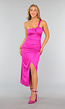 Fuchsia Padded One Shoulder Midi Jurk