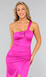Fuchsia Padded One Shoulder Midi Jurk