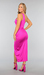 Fuchsia Padded One Shoulder Midi Jurk
