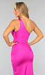 Fuchsia Padded One Shoulder Midi Jurk