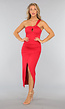 Rode Satin Bodycon Jurk met Pads