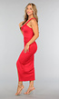Rode Satin Bodycon Jurk met Pads