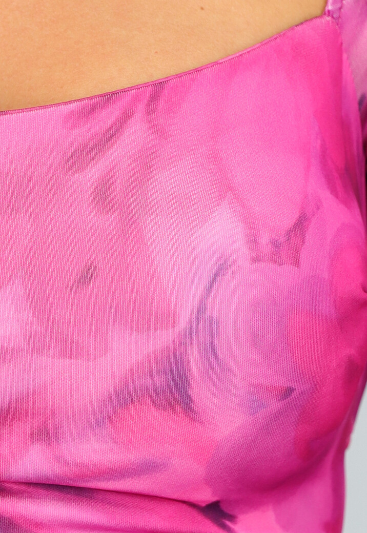 Fuchsia Bloemen Jurk met Open Rug