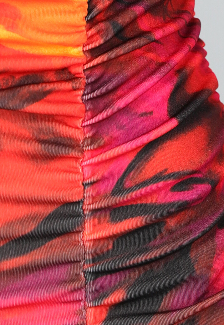 Rode Gevlekte Longsleeve Jurk met Pads