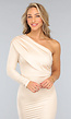 Beige Glanzende One Sleeve Midi Jurk