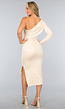 Beige Glanzende One Sleeve Midi Jurk