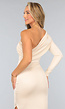 Beige Glanzende One Sleeve Midi Jurk