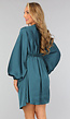 Petrol Satin Jurk met Lange Mouwen