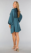 Petrol Satin Jurk met Lange Mouwen