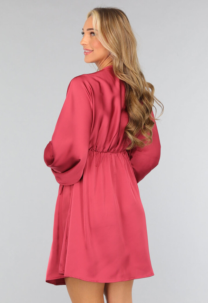 Satijnen Jurk met Pofmouwen in Roestbruin