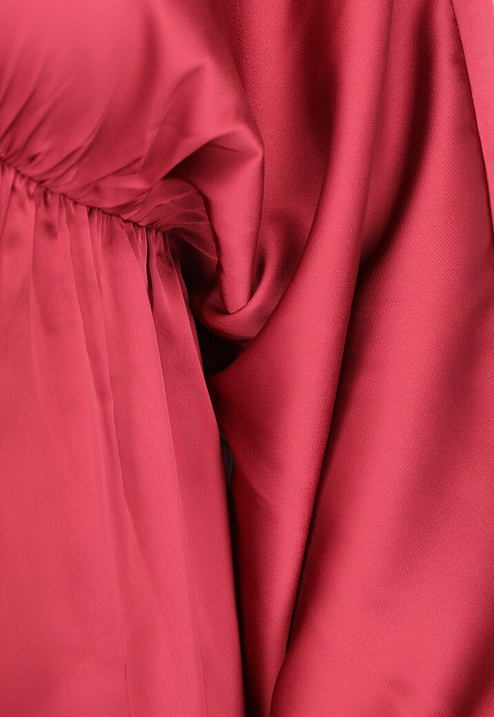 Roze Satijnen Jurk met Pofmouwen