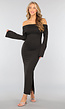 Zwarte Off Shoulder Jurk met Wijduitlopende Mouwen