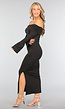 Zwarte Off Shoulder Jurk met Wijduitlopende Mouwen