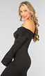 Zwarte Off Shoulder Jurk met Wijduitlopende Mouwen