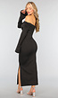 Zwarte Off Shoulder Jurk met Wijduitlopende Mouwen