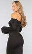 Zwarte Off Shoulder Jurk met Wijduitlopende Mouwen