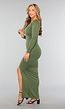 Donkergroene Geplooide Lange Jurk