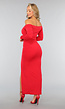 Rode Geplooide Lange Jurk met Split