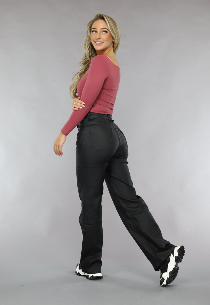 Oudroze Longsleeve Top met Vierkante Hals