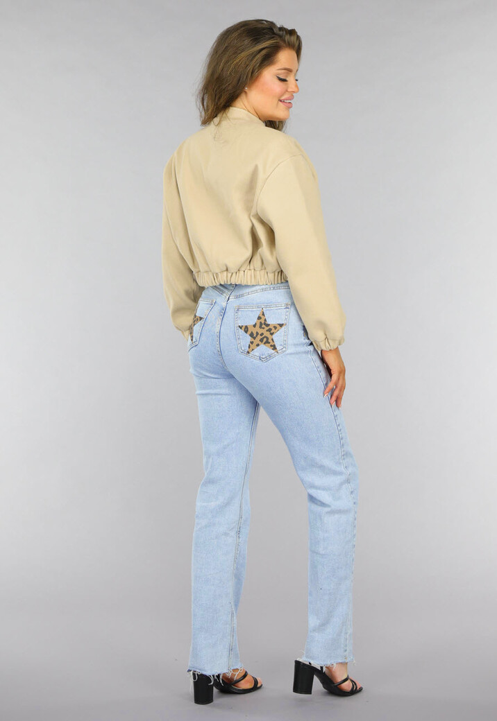 Zacht Beige Bomberjasje met Drukknoopjes