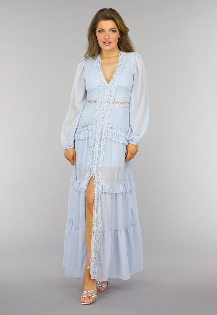 Lichtblauwe Bohemian Maxi Jurk