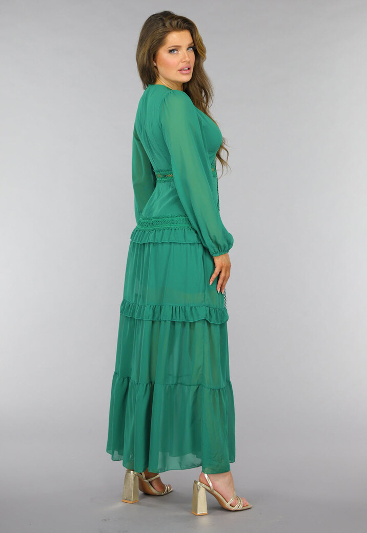 Groene Ruffle Jurk met Pofmouwen