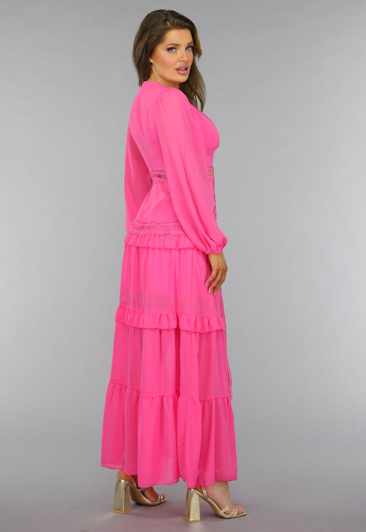 Roze Longsleeve Boho Jurk met Ruches