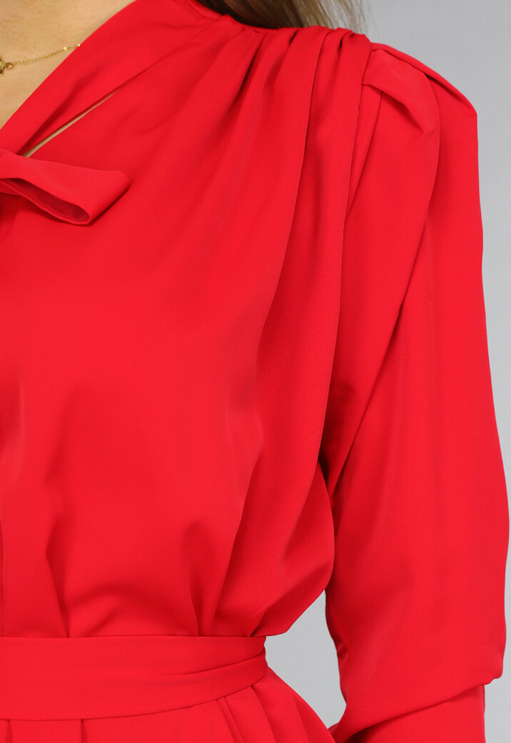 Rode Jurk met Pofmouwen en Tailleband