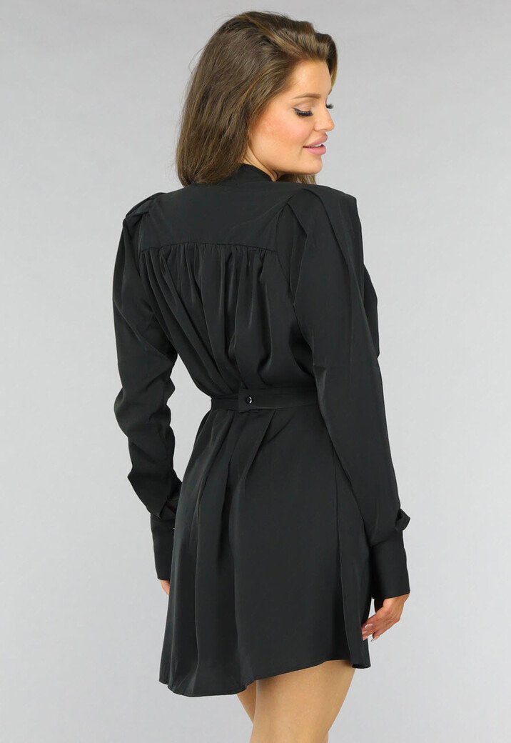 Zwart Longsleeve Jurkje met Strikdetail