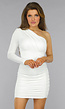 Witte Geplooide One Sleeve Jurk