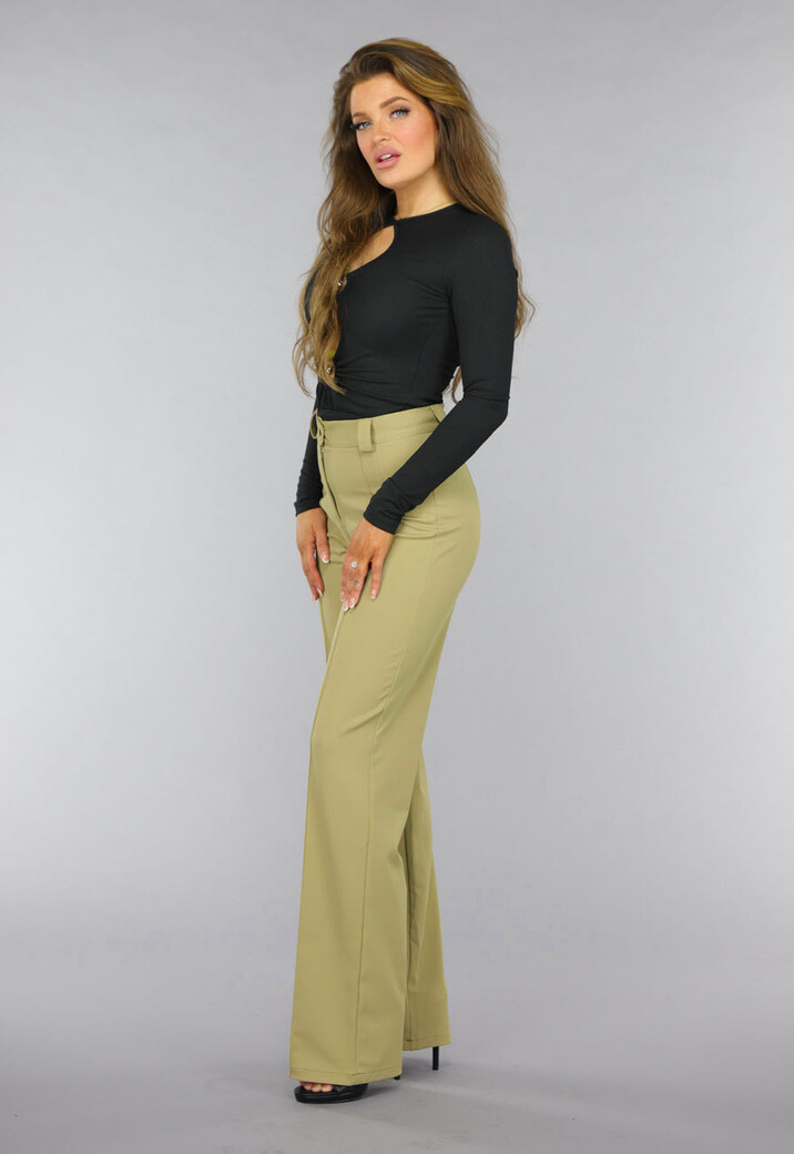 Zwarte Longsleeve Rib Top met Cutouts