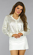 Beige Metallic Blouse met Parel Knopen