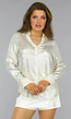 Beige Metallic Blouse met Parel Knopen