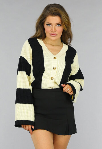 Gestreept Gebreid Vest met Wijde Mouwen