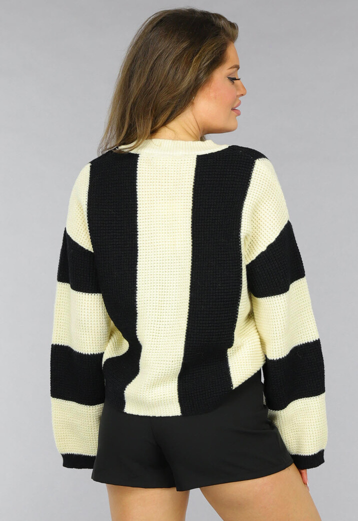 Gestreept Gebreid Vest met Wijde Mouwen