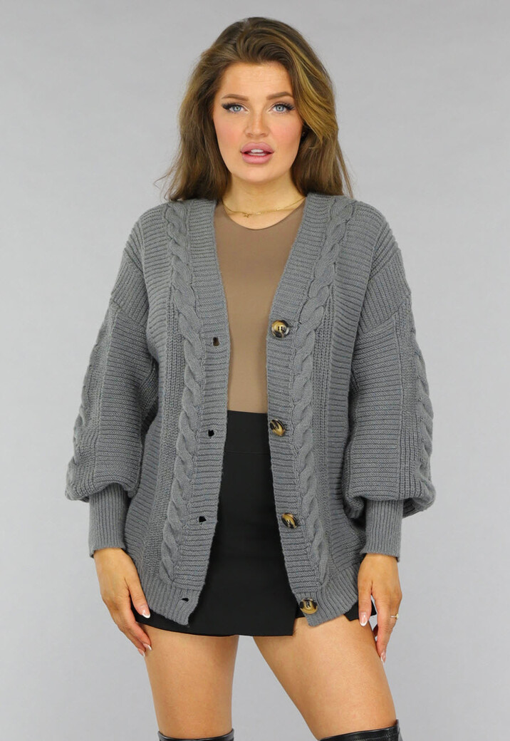 Grijs Oversized Gebreid Vest