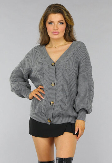 Grijs Oversized Gebreid Vest