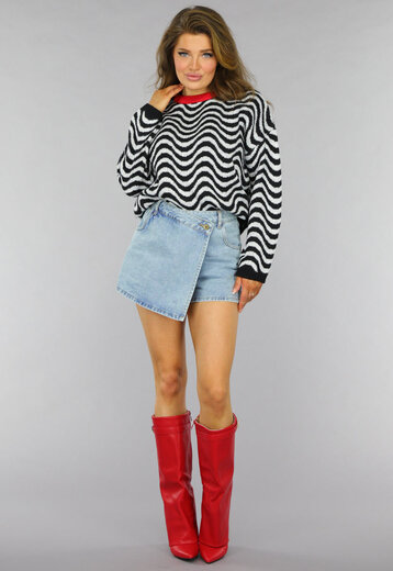 Gebreide Wavy Trui met Rood Detail