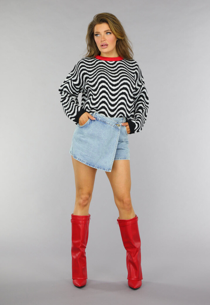 Gebreide Wavy Trui met Rood Detail