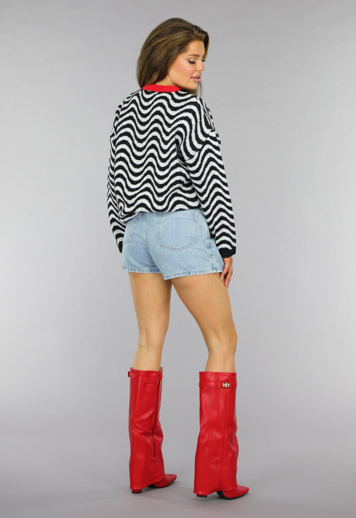 Gebreide Wavy Trui met Rood Detail