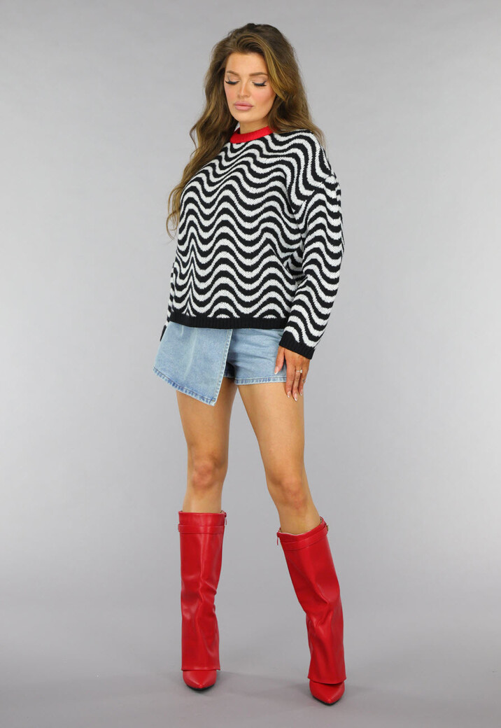 Gebreide Wavy Trui met Rood Detail