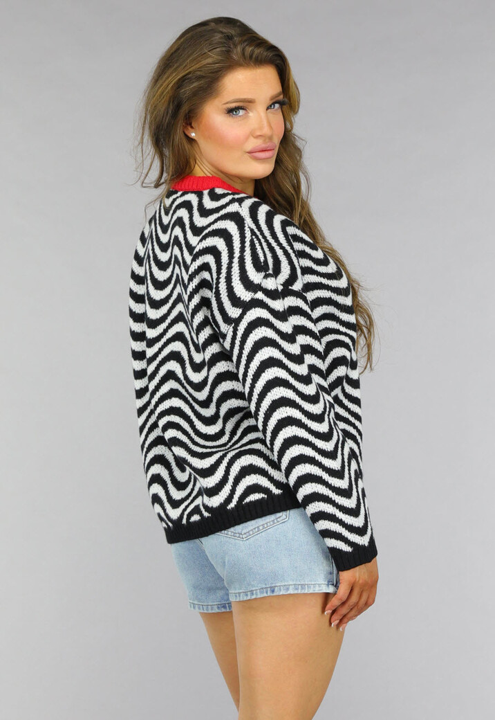 Gebreide Wavy Trui met Rood Detail