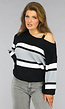 Gebreide Gestreepte One Shoulder Trui