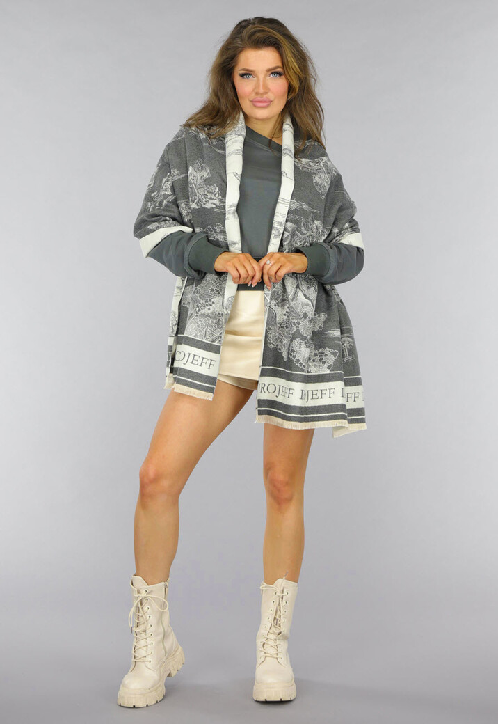 Grijze Grote Sjaal met Print