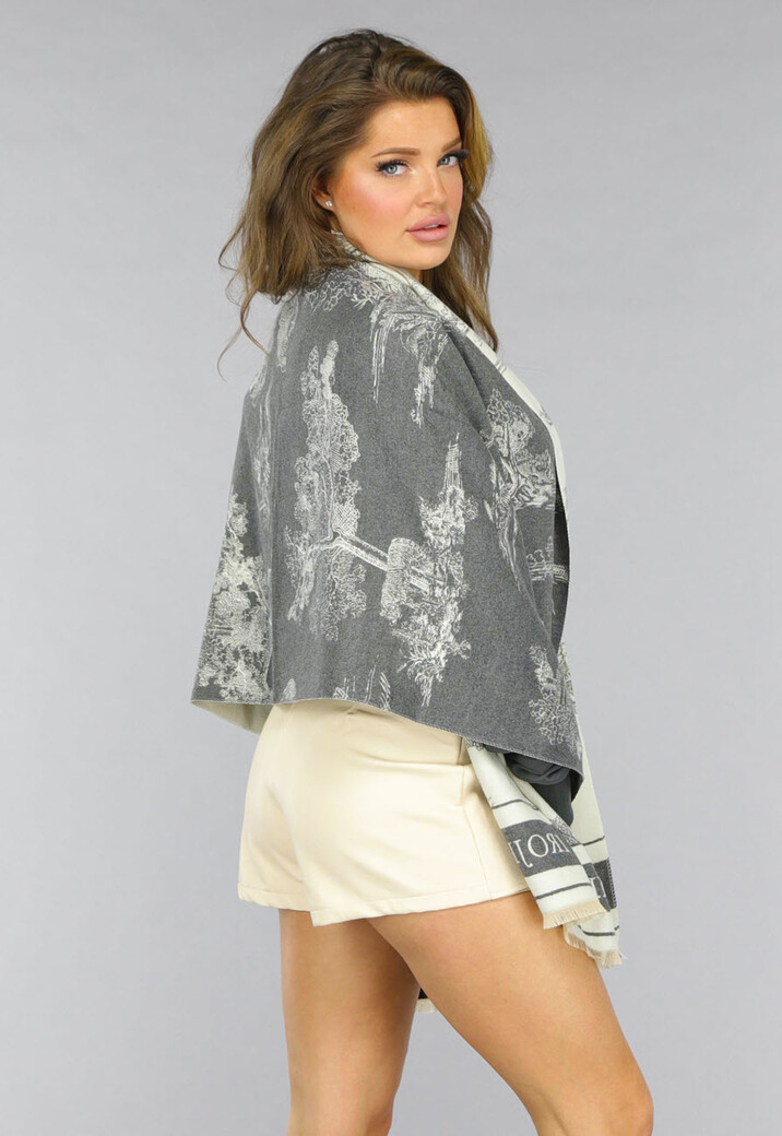 Grijze Grote Sjaal met Print