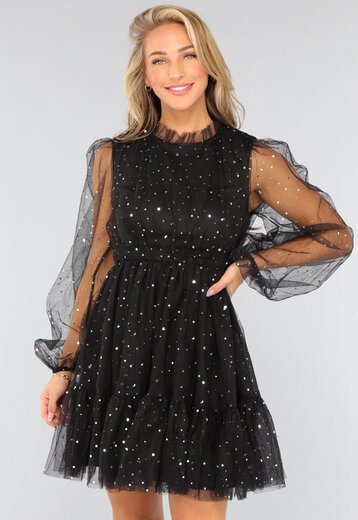 Zwarte Tule Skater Jurk met Sterretjes