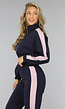 Donkerblauwe Windbreaker Set met Roze Streep